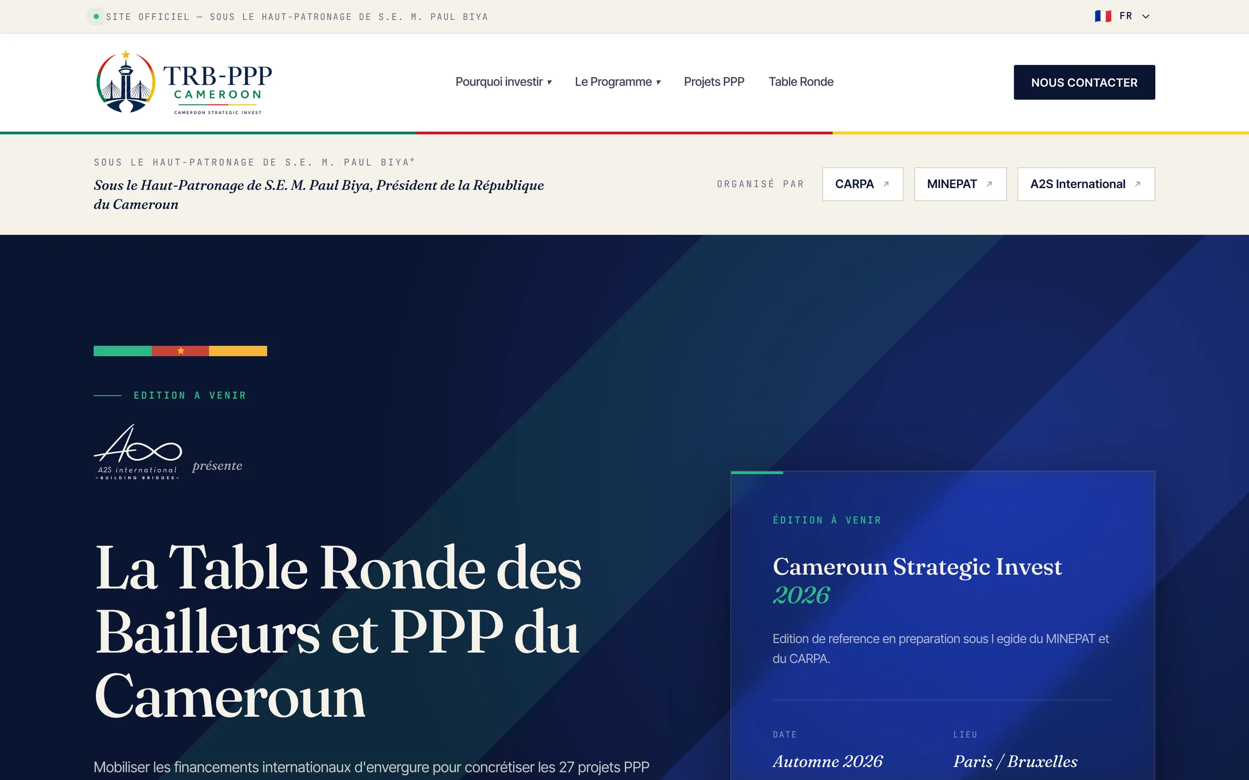 Accueil de la plateforme TRB-PPP Cameroun : La Table Ronde des Bailleurs et PPP du Cameroun